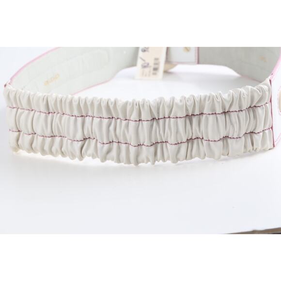White Leather Elastic Waist Belt Size L Stretch High Waist Cinch Accessory Chic main image 9